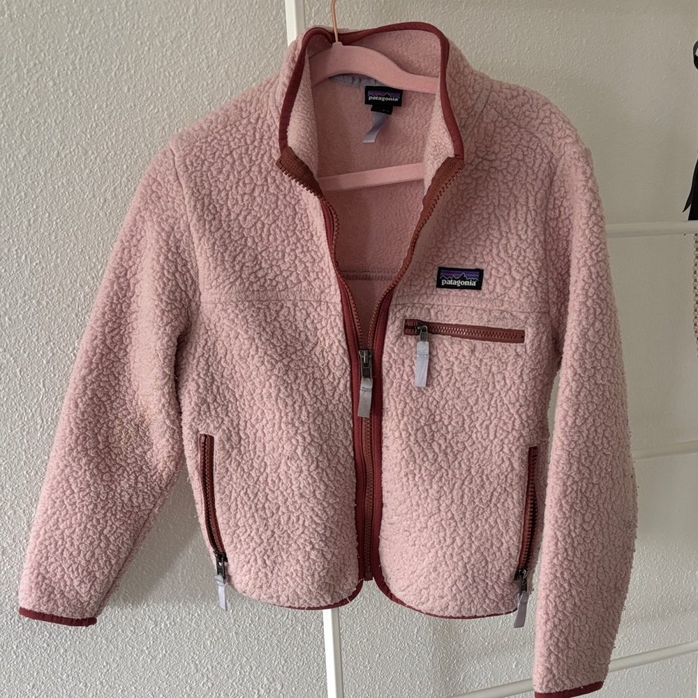 Patagonia Light Pink Sherpa Fleece Jacket with Rose Trim